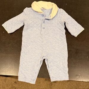 Janie and Jack 0/3 Baby One-Piece Romper in Light Blue with Cream Collar